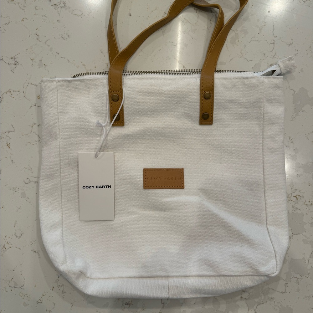 Cozy Earth White and Tan Tote Bag